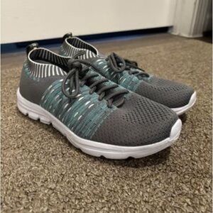 Gray and teal, size 8.5 women’s running/walking memory foam shoes